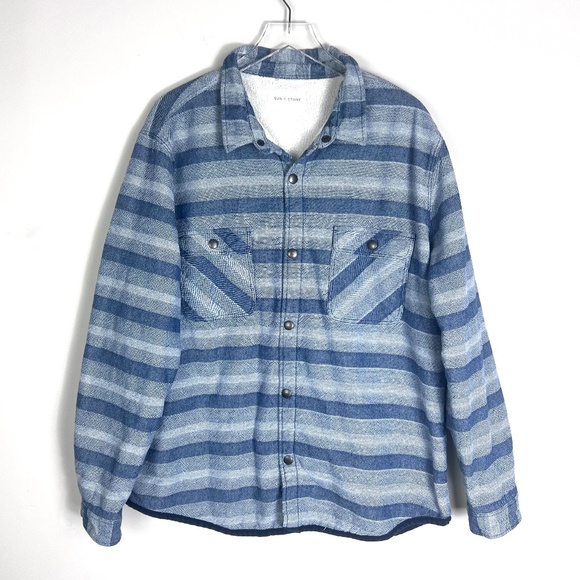 Men's Fleece Lined Striped Shirt Jacket Shaket Button‎ Front Size XXL - Picture 6 of 16